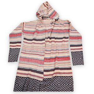 Janice Hooded Cardigan Womens One Size Multi Color Striped Geometric Open Front